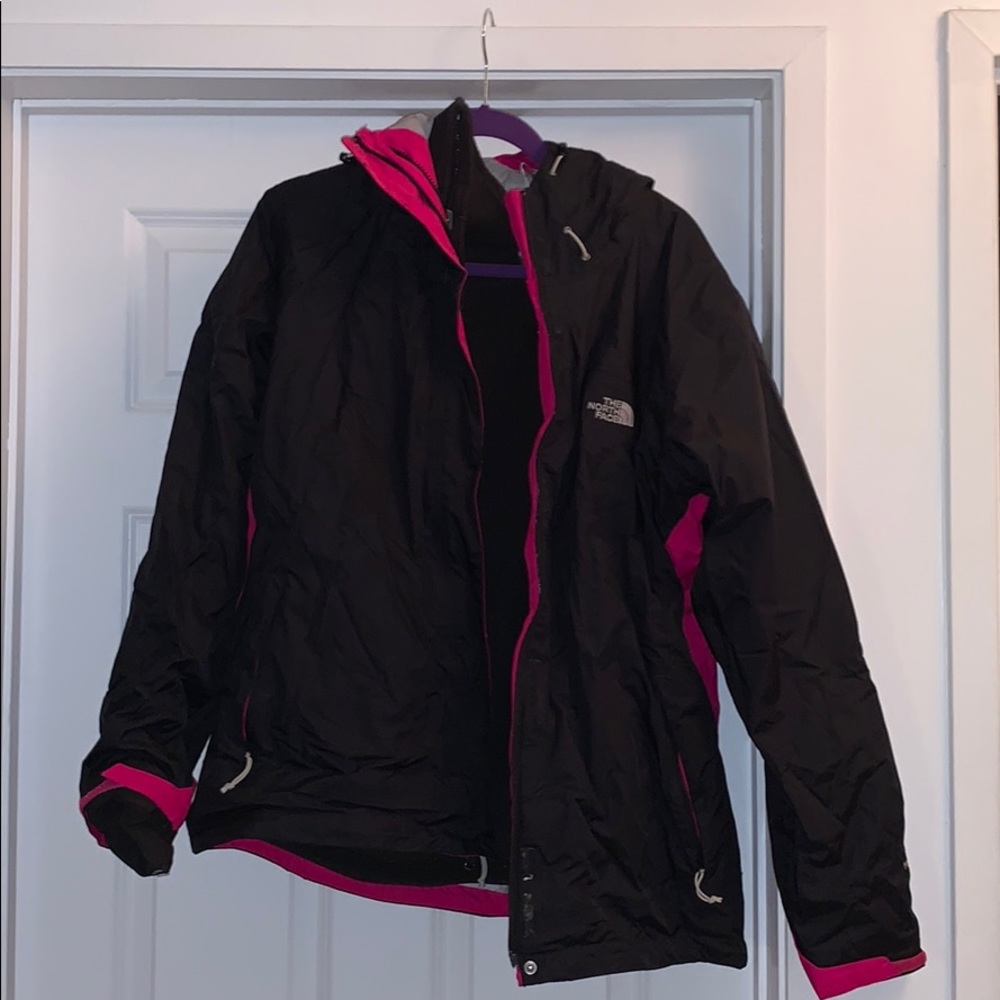 Black and pink fleece lined The North Face jacket